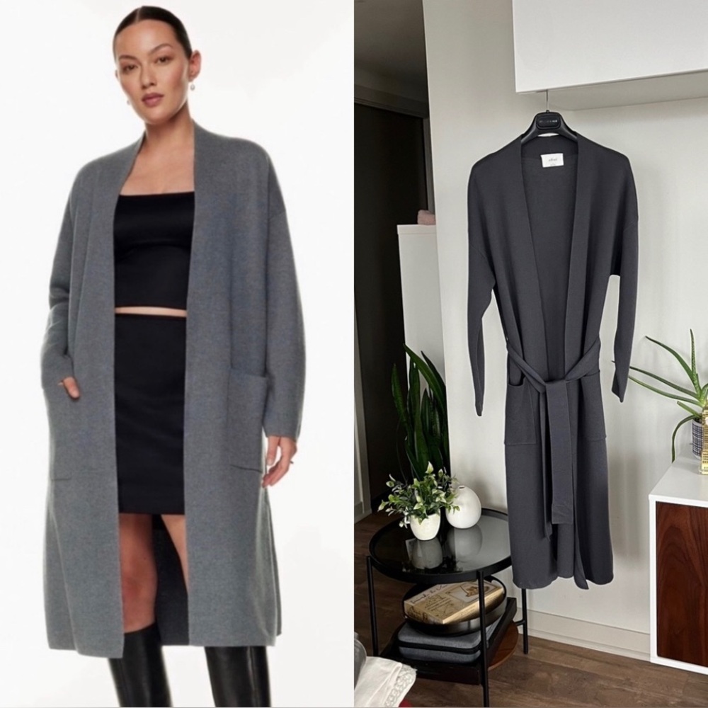 Aritzia Wilfred Wool Dark Gray Long Open Business Casual Cardigan/Sweater